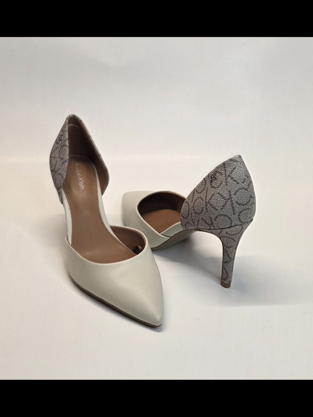 Brand-New Calvin Klein Toe Pump Heel Logo Printed Cream-Brown Women Size 6.5M